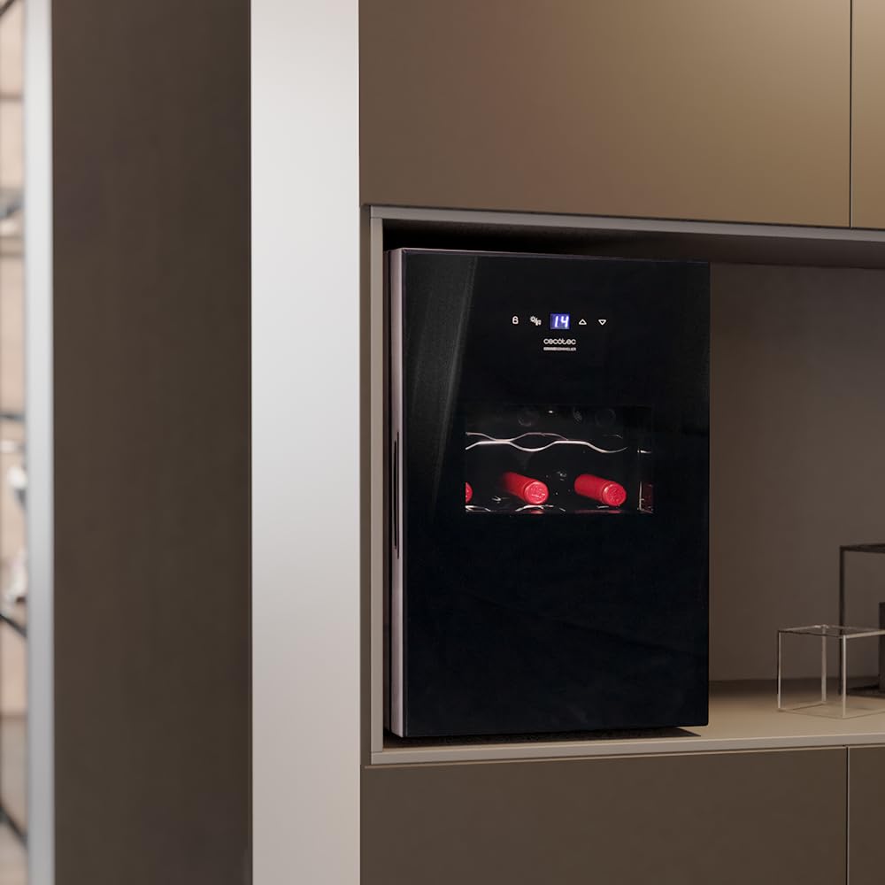 Cecotec Cantinetta Vino Bolero GrandSommelier 1550 CoolCrystal. 15 Bottiglie, Termoelettrica, Silenziosa 35dB, Temperatura 5-18ºC, Pannello Touch, LED Interno, Eco-Friendly, Design Elegante e Moderno