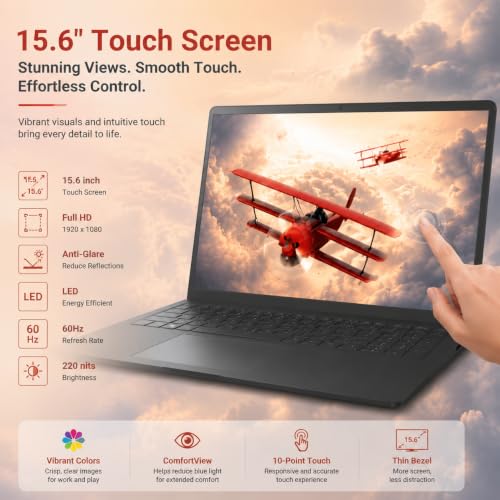 Image of Dell DC15250 Ai Touchscreen Laptop 16GB DDR5 512GB SSD Intel Core i7 CPU | Up to 5.00 GHz | 15.6 inch FHD LED 220 Nits Anti-Glare, Wi-Fi6, Webcam, Copilot Key, Black - Windows 11 Pro