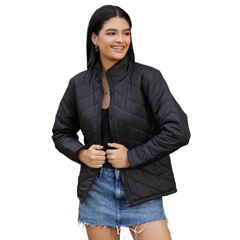 Image of PINACOLADA Women's Fleece-Lined Biker Jacket for Casual Wear | Spread Collar | Long Sleeve | Zipper Closure | Jacket Crafted with Comfort Fit for Everyday Wear