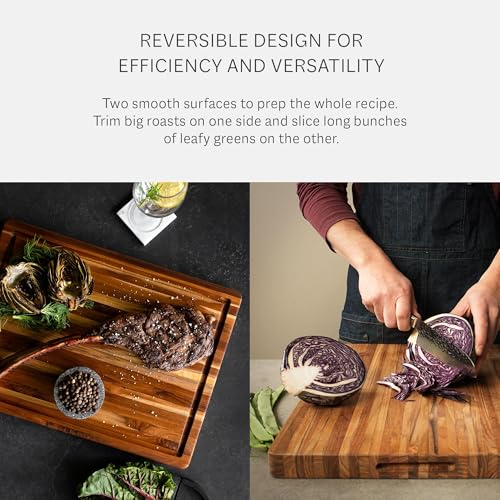 Image of Teakhaus Carving Board with Juice Groove - Small (S) Teak Wood Cutting Board 14 inchL x 10 inchW x 1 inch Thick - Lightweight, Sustainably Harvested & FSC Certified - Knife Friendly with Beeswax Oil Finish