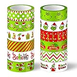 Whaline 12 Rolls Christmas Washi Tape Funny Cartoon Characters Decorative Tape Green Red Xmas Holiday Masking Tape for Christmas Scrapbook Journal Calendar DIY Craft Gift Wrapping, 16.4ft x 0.6'