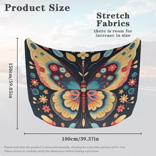 Image of Butterfly Flower Car Hood Cover Washable Elastic Color Butterfly Wildflower Auto Accessories for Ditsy Flower Car Hood Decoration and Protection, Universal Fit