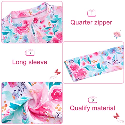 Image of Funnycokid Baby Toddler Girls Swimsuit 4 Piece Bathing Suit Long Sleeve Rash Guard Sets 12 Months-7 Years