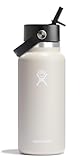 Water Bottle - Insulated Stainless Steel - Wide Straw Lid, Non Spill, Leakproof in 32 Oz Oat Tan