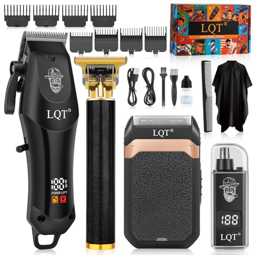 Hair Clippers for Men with LED Display, 4-Piece Cordless Grooming Kit with Hair Clipper, Beard Trimmer, Foil Shaver & Nose Trimmer, Complete Set for Home Barber