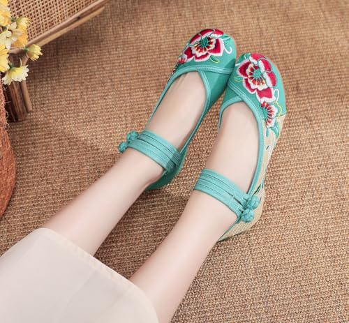 Chinese Ethnic Style Embroidery Slope Heel Women's Canvas Hibiscus Flower Retro Comfortable Cheongsam Round Toe Flat Shoes3