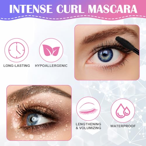 5D Silk Fiber Mascara Waterproof, Schwarz Wimperntusche für Empfindliche Augen, Langlebige Volumizing Curling Verlängerung Make-Up für Weihnachten, Halloween, Partys, Hochzeiten