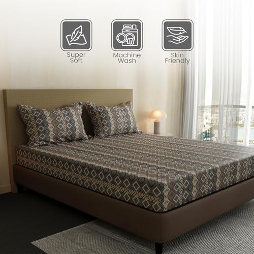 Image of Layers 100% Cotton Bedsheet for Double Size Bed | Lumina Floret Collection | 144 TC Soft & Breathable | Printed with 2 Pillow Covers | Wrinkle Free & Colorfast | 3 Piece Bedding Set - Grey
