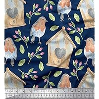 Soimoi Tissu En Jersey De Coton Jaune À Pois, Insectes Et Oiseaux