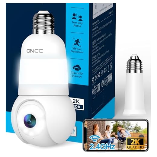 GNCC Light Bulb Security Camera,2.4GHz,360° 2K Security Cameras Wireless Outdoor Indoor Full Color Day and Night, Light Timer, Motion Detection, Audible Alarm, Easy Installation, Compatible with Alexa