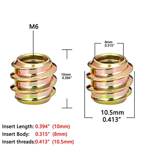 PGMJ 80 Pieces M6 Flush Nut Inserts Wood Bolt Furniture Headless Screw In Nut