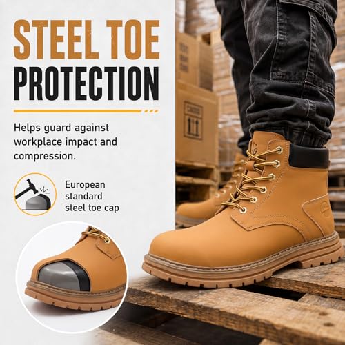 Image of Steel Toe Boots for Men Puncture Resistant Work Utility Safety Shoes