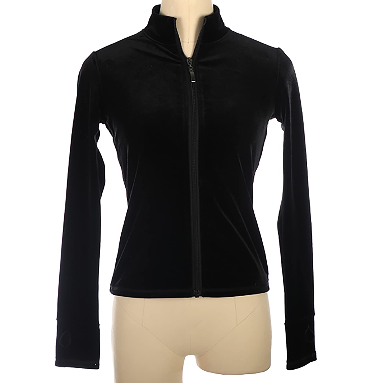 Giacca da Pattinaggio Artistico Bambini Ragazze Adulte Completo da Allenamento Top da Pattinaggio sul Ghiaccio con Strass(Size:M,Color:Nero -Sottile)