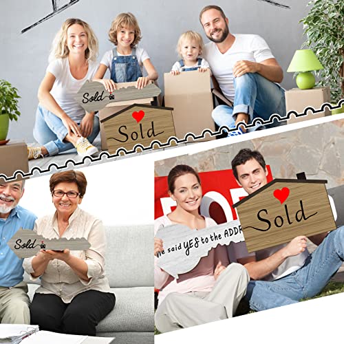 Qunclay 2 Pcs Sold Sign for New Homeowners Wooden Double Sided Real Estate Sold Key Sign Social Media Photo Props, Said Yes to the Address House and Home Sweet Home Key Shaped Wood Closing Gifts - Image 5