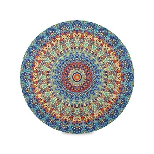 Qilmy Mandala Round Placemats Non-Slip Washable Polyester Table Mats Set of 4 Heat Resistant Placemats for Kitchen Dining Table Decoration