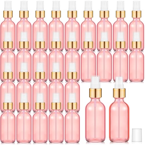 Roshtia 30 botellas de cristal transparentes vacías de 56.7 g de oro rosa con tapa dorada, pequeños recipientes de perfume reutilizables recargables con bomba pulverizadora de niebla fina para viajes