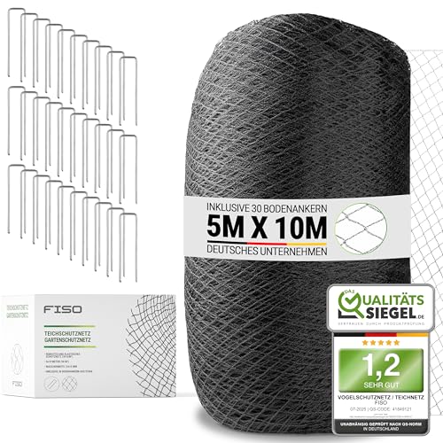 FISO® Teichnetz - 5x10m I Vogelschutznetz engmaschig, robust,...