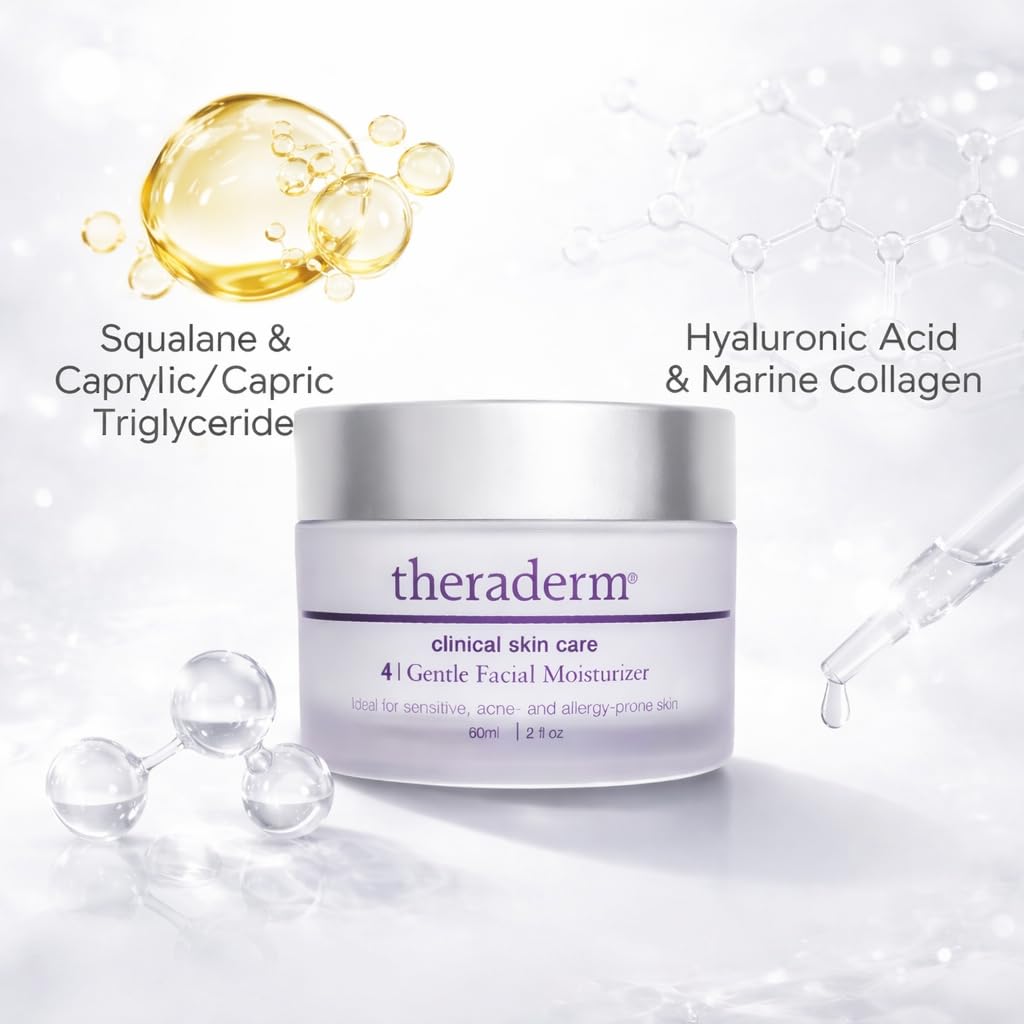 Theraderm Gentle Moisturizer – Lightweight Hydrating Face Cream for Sensitive & Acne-Prone Skin, Non-Comedogenic, Fragrance-Free, 2 oz