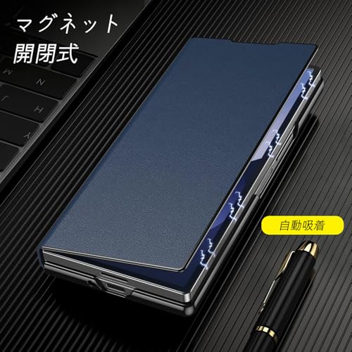 Image of for Samsung Galaxy Z Fold 8 Ultra Magnetic Flip Folding Case, Multi-Angle Bracket, High Classy Luxurious Business Leather, Full Body Hinge Protective Slim Cover.(Navy Blue)