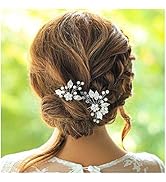 Yokawe Bridal Wedding Hair Pins Silver Pearls Bride Hairpin Crystal and Leaf Hair Accessorise for...