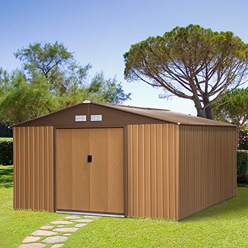 Outsunny Gerätehaus mit Bodenplatte Geräteschuppen Gartenhaus Garten Schuppen Metall Braun 340 x 386 x 200 cm – Bild 3