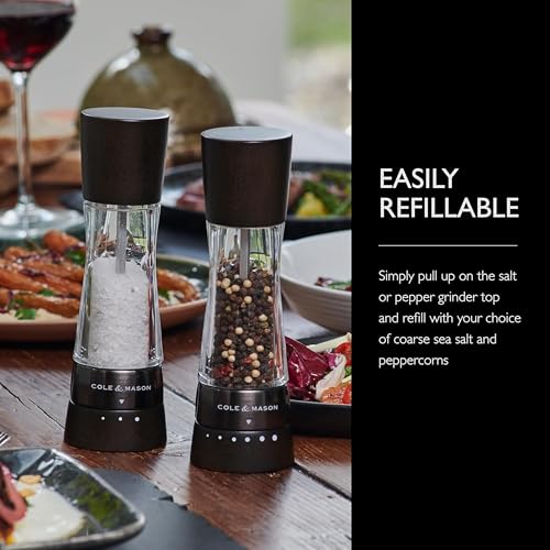 Image of Cole & Mason Derwent Salt Mill - Gourmet Precision Salt Grinder - Refillable Seasoning and Spice Tools - Adjustable Seat, Himalayan and Kosher Salt Grinder Settings - Dark Wood