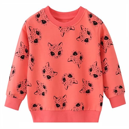 Gumyoss Sweatshirt für Mädchen - Pullover Kinder Baumwolle Sweater Kleinkind Langarm Tops - Alter 2-8 Jahre, 122, Katze Rose Rot