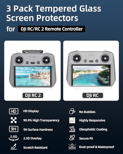 lktop 3 pack rcrc 2 screen protector for dji rcrc2 controller accessories mini 4 pro hd tempered glass mini 5 pro film mini 3 pro screen cover for dji mini 543 mavic 3 air 3 flip series drone