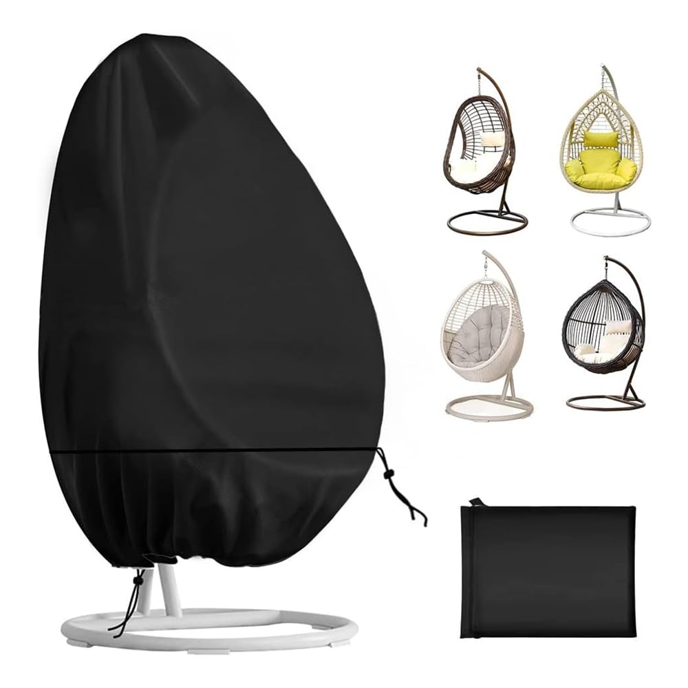 Honcenmax Black Upgrade Patio Hanging Chair Cover - Cocoon Egg Chair Cover - For Rattan Wicker Swing Seat Chair - Waterproof Furniture Protective Cover - For Single Swinging Chair (190 * 115Cm)