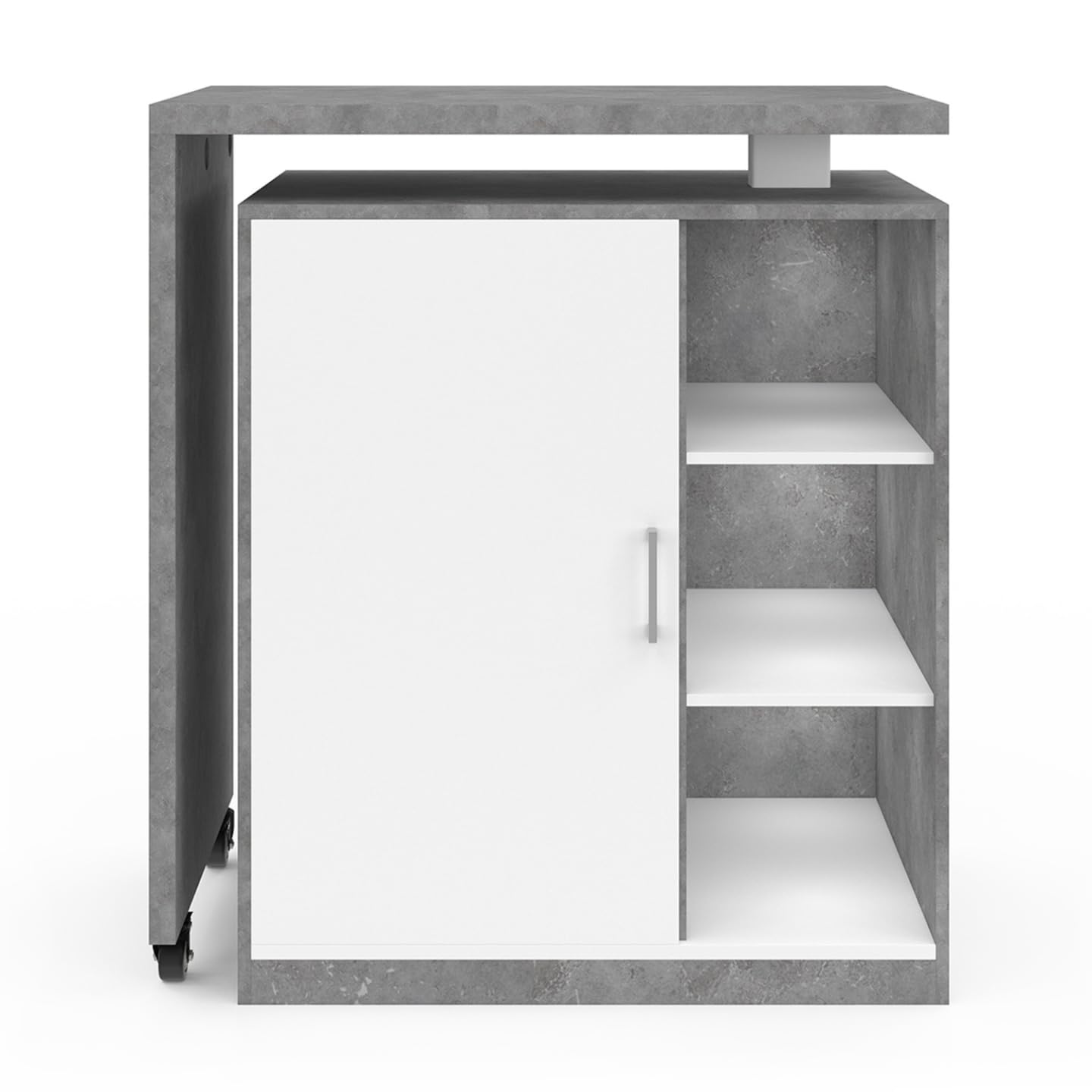 IDMarket - Ilot Rotatif Polo Meuble de Bar pivotant 2 en 1 Imitation béton Porte Blanche