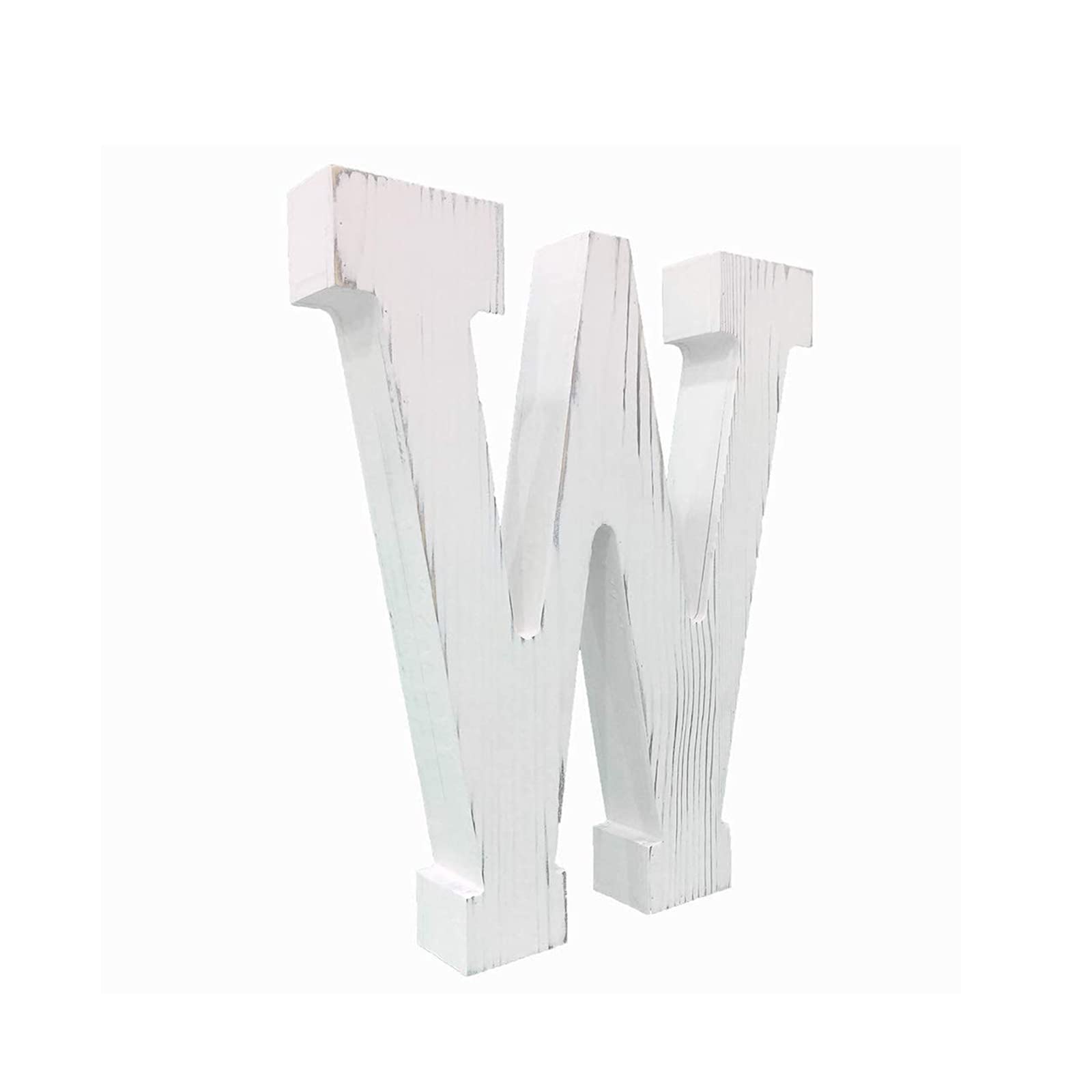 Large Letters W Wood Decor Distressed White DIY Block Words Sign Alphabet Free Standing Hanging for Home Bedroom Office Wedding Party (W)