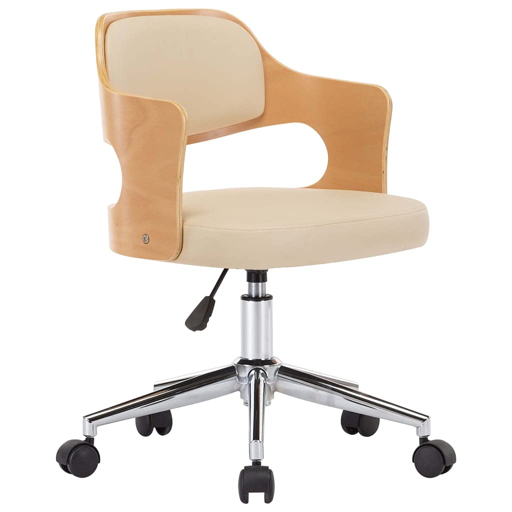 Silla de comedor giratoria de madera curvada y piel sintética con mecanismo de resorte de gas y 5 ruedas, silla de oficina regulable en altura, acolchado suave, diseño moderno para sala de