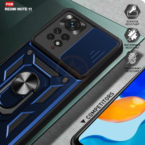 Image of Armor Bumper Back Cover Case for Redmi Note 11 / 11S Rotating Camera Cover, Ring Holder & Kickstand | Heavy Duty & 360 Degree Protection Redmi Note 11 / 11S Back Cover (Blue)