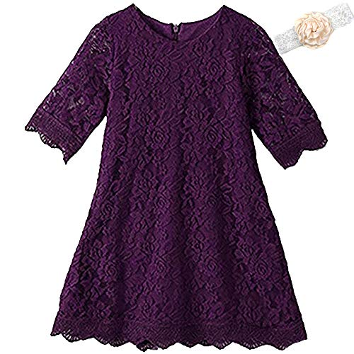 KISSOURBABY Girls Vintage Lace Flower Dress Boho Party Princess 3/4 Sleeve Dress