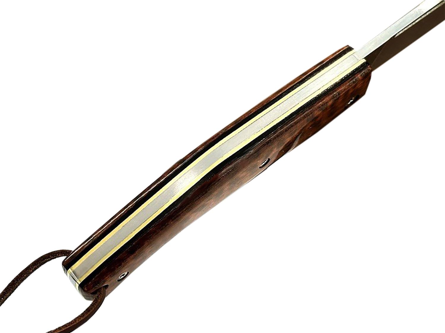 Tiendas LGP - MIGUEL NIETO Navaja Luck 50-AN, con hoja en acero inoxidable Böhler N695co hoja de 8 cm. y empuñadura en Palo de Serpiente Pulida, Hueco con cordón fiador incluido