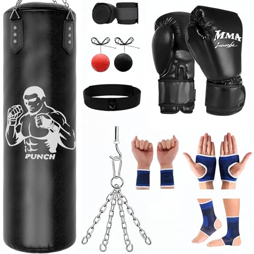 SuspensióN Saco De Boxeo con Relleno, Saco Boxeo Pesado De 120cm, De Boxeo para NiñOs, Adolescentes Y Adultos (Sin Rellenar)