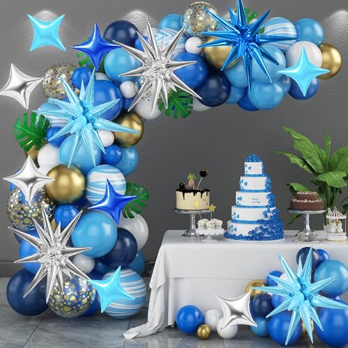 TONIFUL 18Pcs 22Inch Blue Silver Large Explosion Star Mylar Balloons and 10Inch Four Pointed Star Balloons Set for Christmas New Year Birthday Wedding Bridal Shower Anniversary Photo Booth Supplies - Image 7