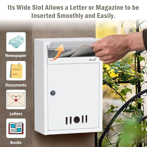 Image of JD FRESH Wall Mount A4 Size Letter Box /Mail Box /Suggestion Box /Complaint Box for Office /Post Box for Home gate with Clear Window View and Secure Key Lock - (Ivory)