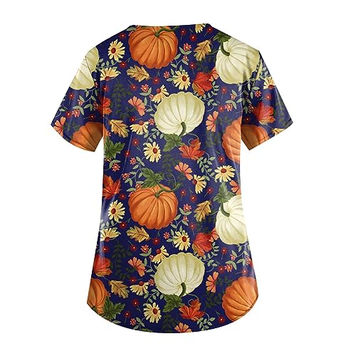 OIOLOYJM Halloween Christmas Scrub Tops Women Printed V Neck Short Sleeve Plus Size Scrubs for Womens Shirts with Pockets