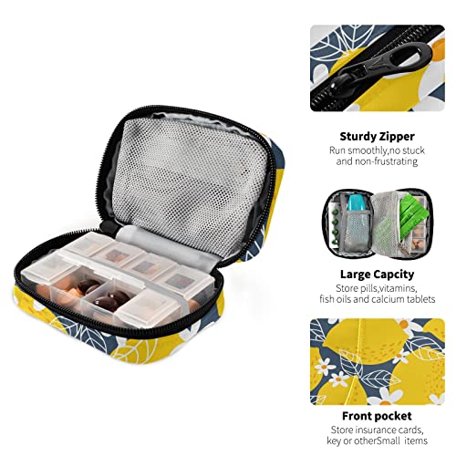 Image of Lemon Fruits Weekly Pill Organizer, Pill Cases Bag Portable Pill Container 7 Days Cute Pill Box Organizer Vitamin Supplement Holder with Zipper Velcro for Travel Family Business Camping
