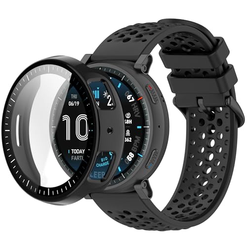QHBAMD Silicone Watch Band Compatible with Amazfit Active Max, 22mm Adjustable Sport Strap with PC Protective Case for Amazfit Active Max