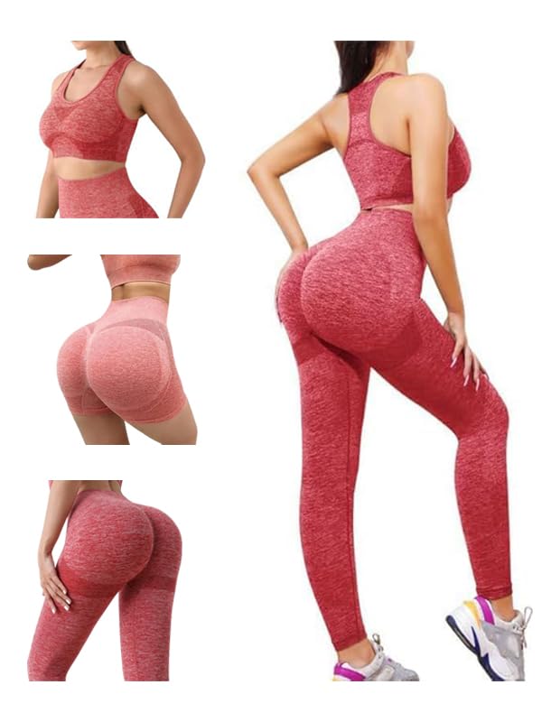 3-Piece Women’s Seamless Workout Set | Sports Bra, High-Waisted Shorts & Tights | Scrunch Butt Lifting Activewear Gym Outfit