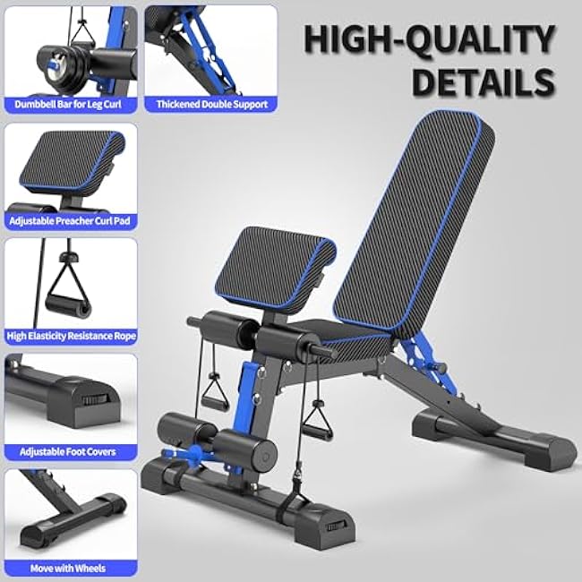 Adjustable Weight Bench ¨C Foldable 800lbs Workout Bench for Full Body Strength Training, Incline/Decline/Flat Bench Press, Sit-Up Bench with Preacher Curl & Leg Extension for Home Gym