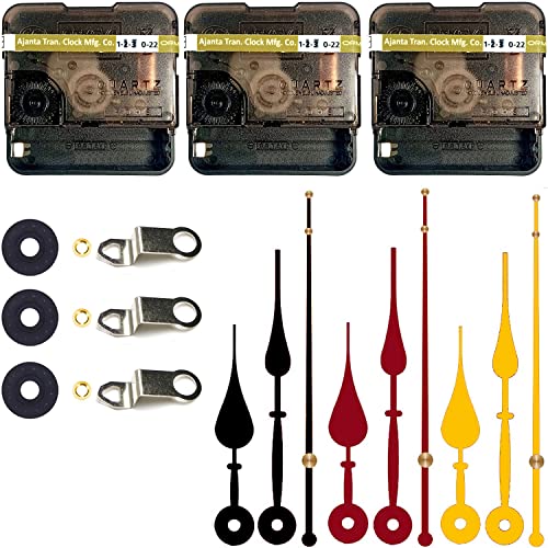 Image of YOPY Combo 3 Of Ajanta Mfg. Battery Operated Plastic Ticking Analog Wall Clock Movement Machine With Hands (Needles : Antique Black,Maroon,Gold)