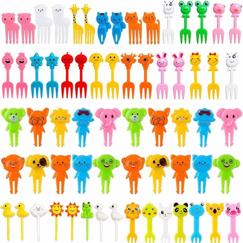 65 Pieces Animal Food Picks for Lunchbox Mini Fun Fruit Picks for Lunch Accessories Lunch Picks for Bento Box Essentials Cute Reusable Toothpicks Forks for Picky Eaters BPA-Free