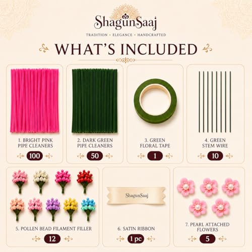 Image of ShagunSaaj Pipe Cleaner for Bouquet DIY Craft Flowers Kit - Fuzzy Chenille Stems & Fluffy Sticks for Arts & Crafts, Creative School Projects, Kids Craft Supplies, Home & Party Decor (Pink Floral Kit)
