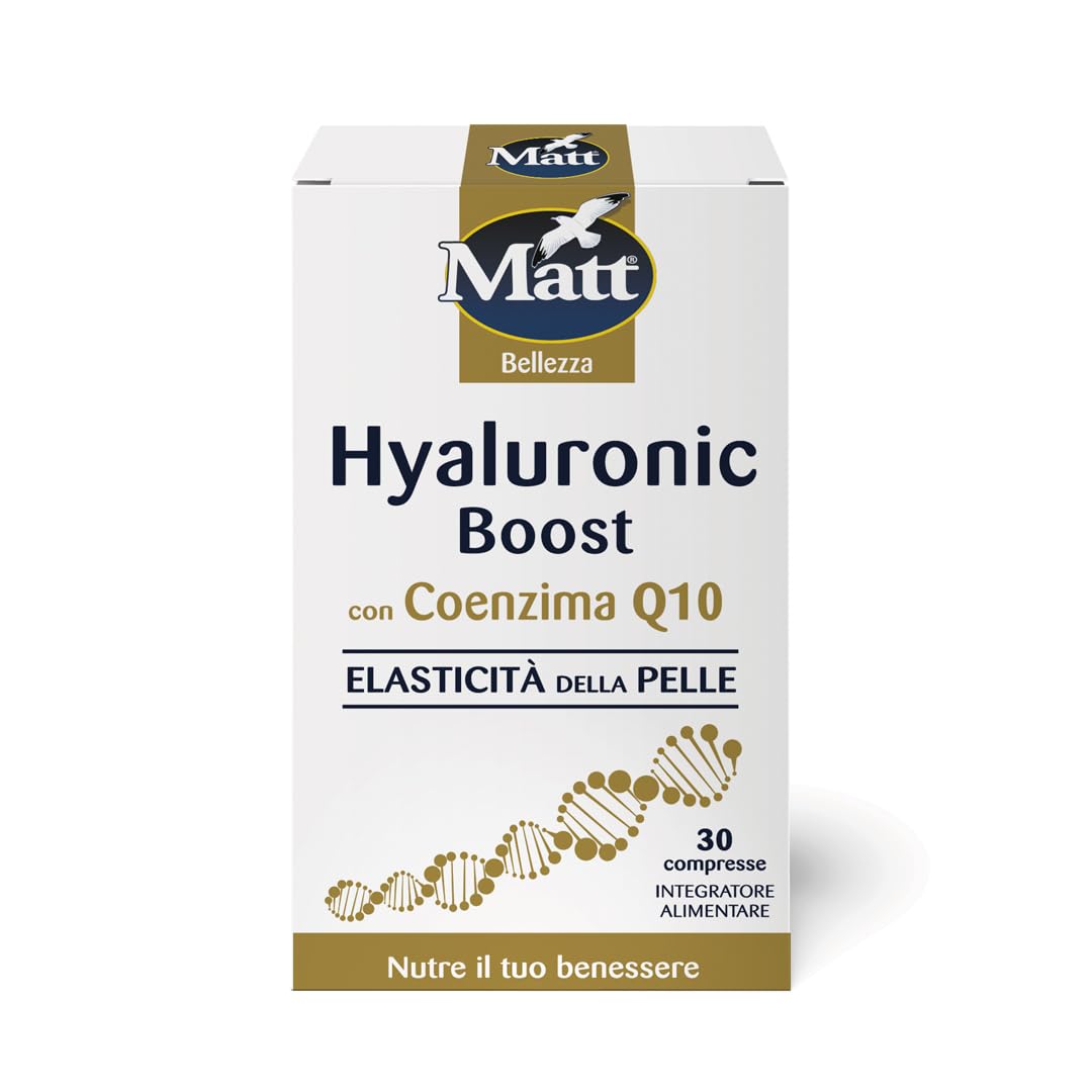 Matt, Hyaluronic Boost, Integratore Acido Ialuronico Compresse, con Coenzima Q10 e Vitamina C, Ideale per il Mantenimento dell'Elasticità e della Bellezza della Pelle, Confezione da 30 Compresse