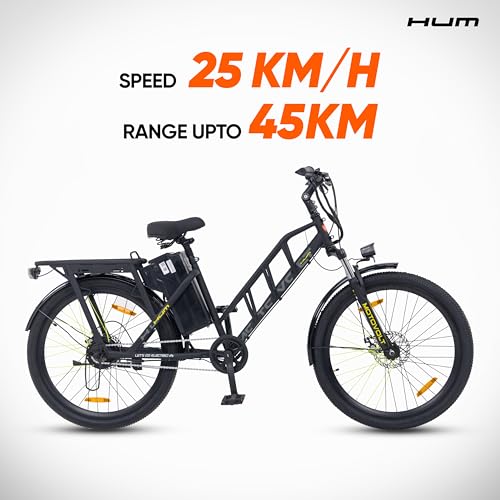 Image of Motovolt HUM 24 Electric Cycle | Up to 45 Km Range in PAS Mode | 24 inch Tyres | Removable 36V 6Ah LFP Battery(IP67) | 250W BLDC Motor | Dual Suspension | 120 Kg Load Capacity | Black