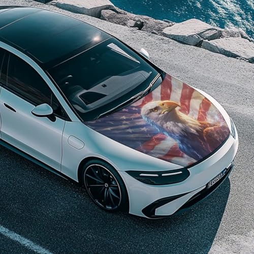 Image of Cool Eagle American Car Hood Cover Polyester Elastic Fabrics Washable Suitable for Large SUV and Pickup Trucks 39x59in
