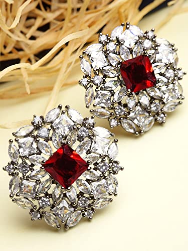 Image of Karatcart Women Green American Diamond Stud Earrings